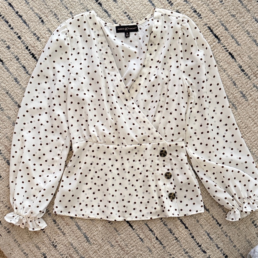Monteau brown Polka Dot Wrap Blouse